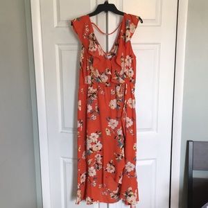 Socialite Orange Floral Midi Flowy Dress